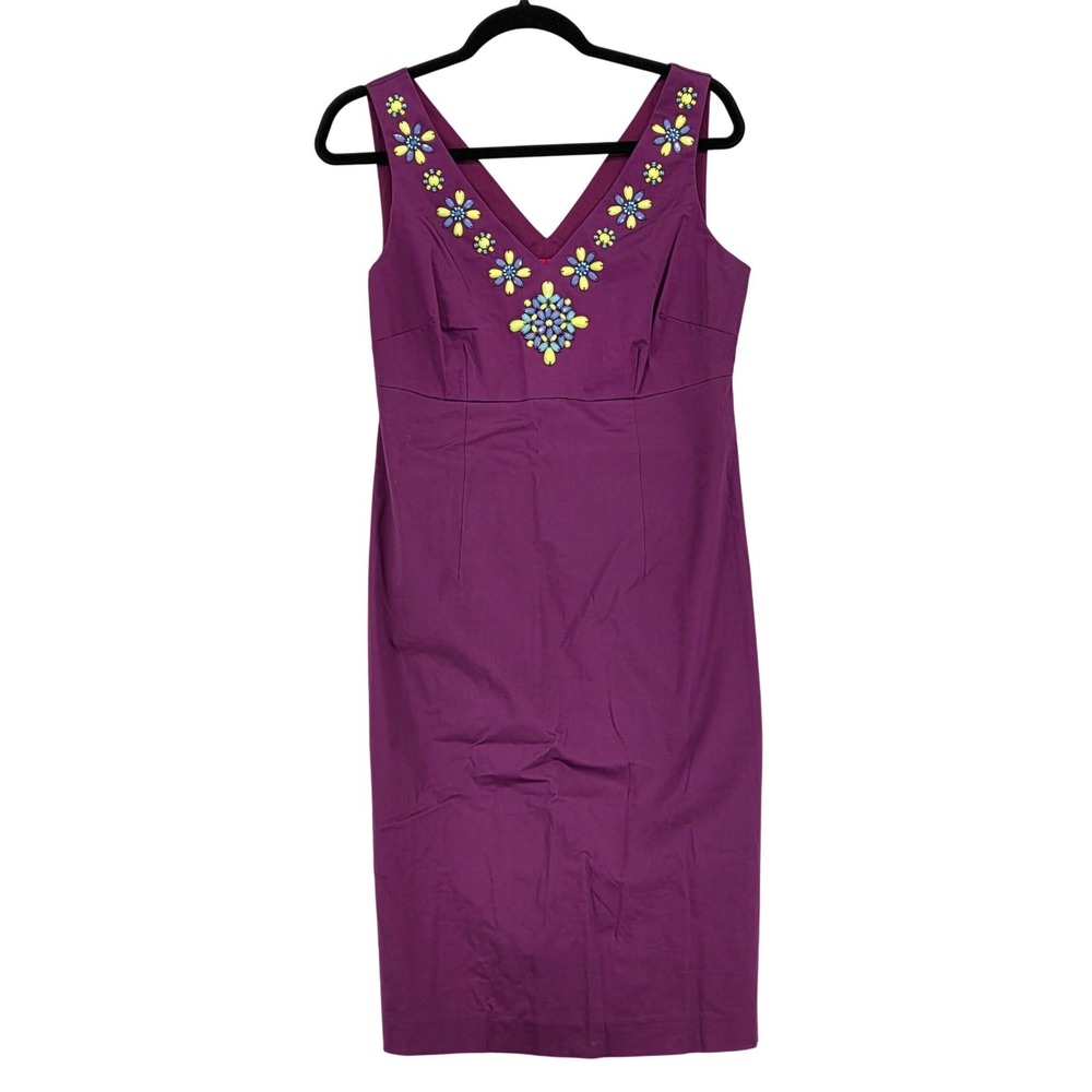 Boden NEW 8L 8 Long V Neck Sleeveless Shift Dress Jewel Neckline Royal Purple